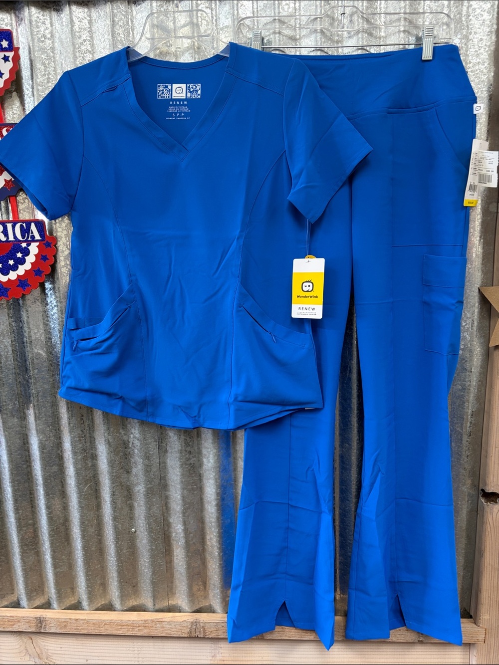 Wink Royal Blue Scrub Set - V-Neck Top & Yoga flare leg pant